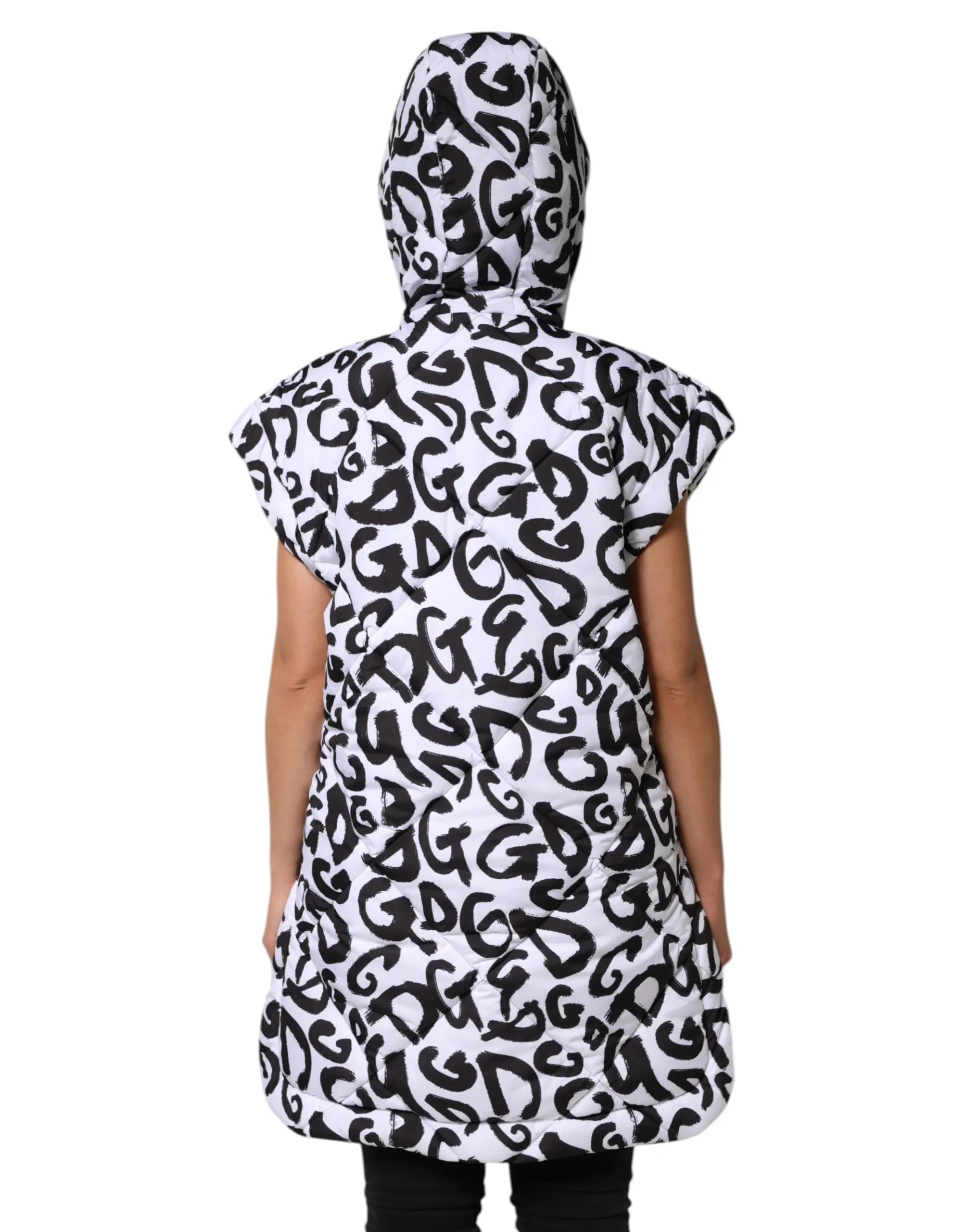 Dolce & Gabbana White DG Mania Hooded Sleeveless Puffer Jacket - Zeiniez
