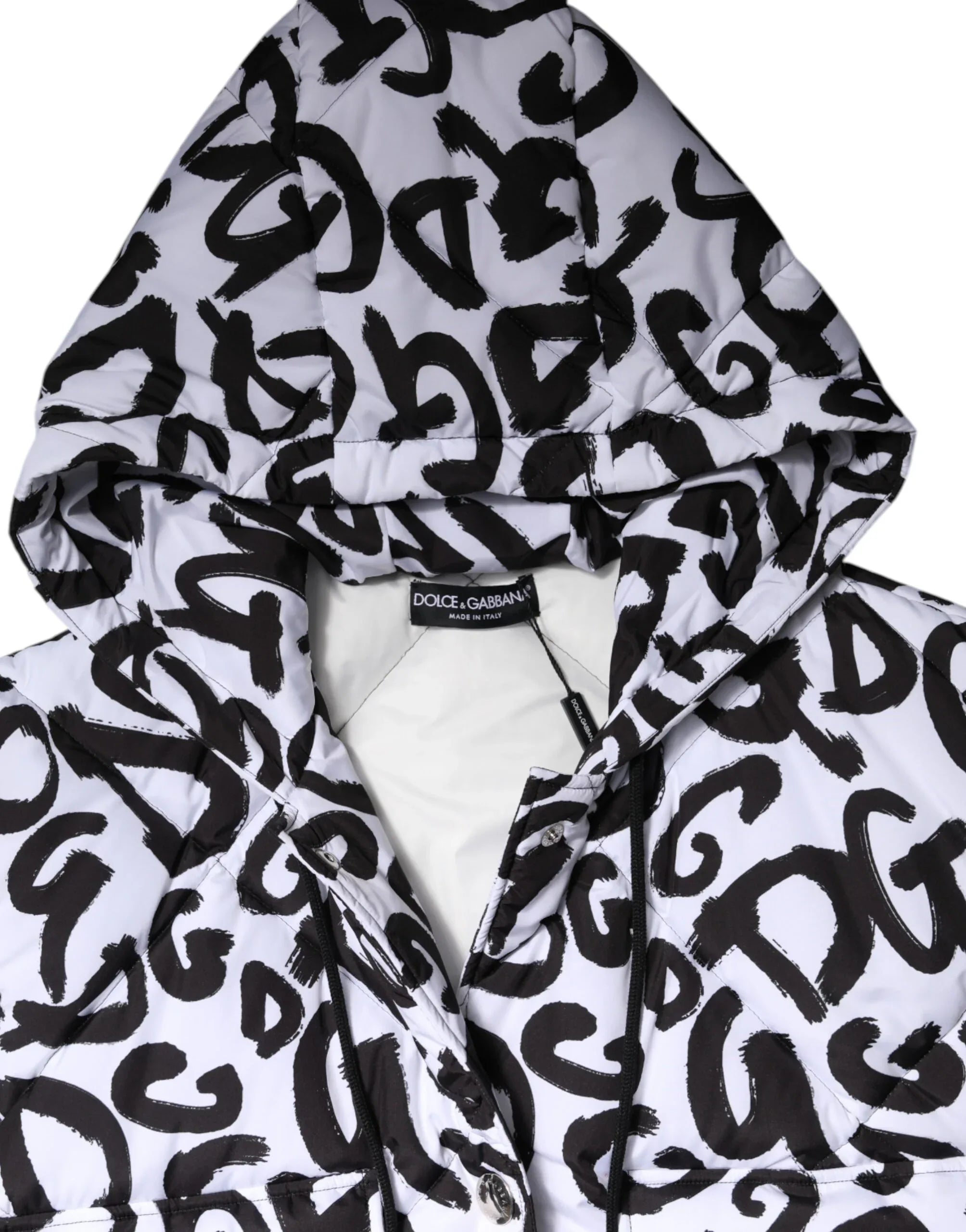 Dolce & Gabbana White DG Mania Hooded Sleeveless Puffer Jacket - Zeiniez