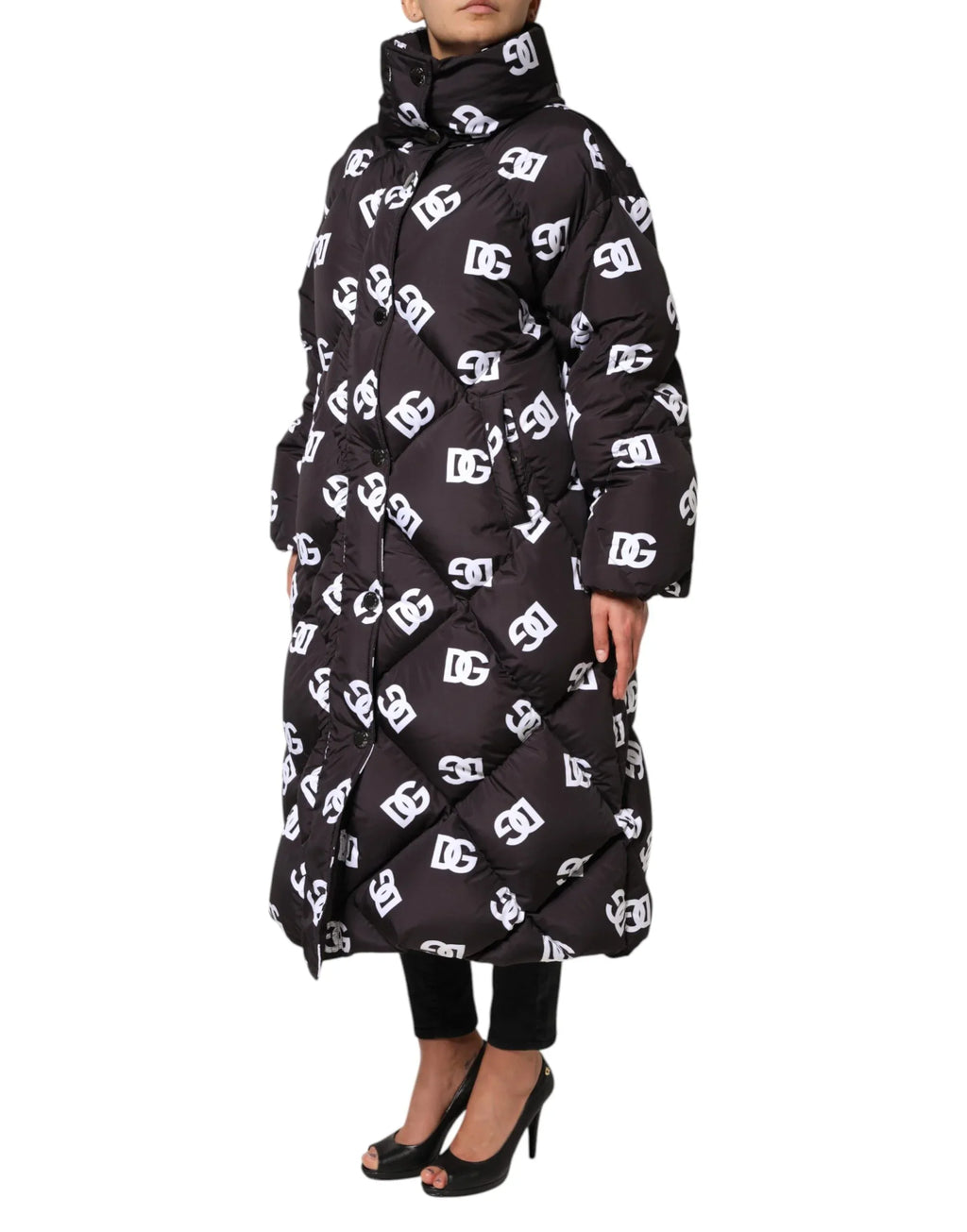 Dolce & Gabbana Black DG Mania Puffer Quilted Long Coat Jacket - Zeiniez