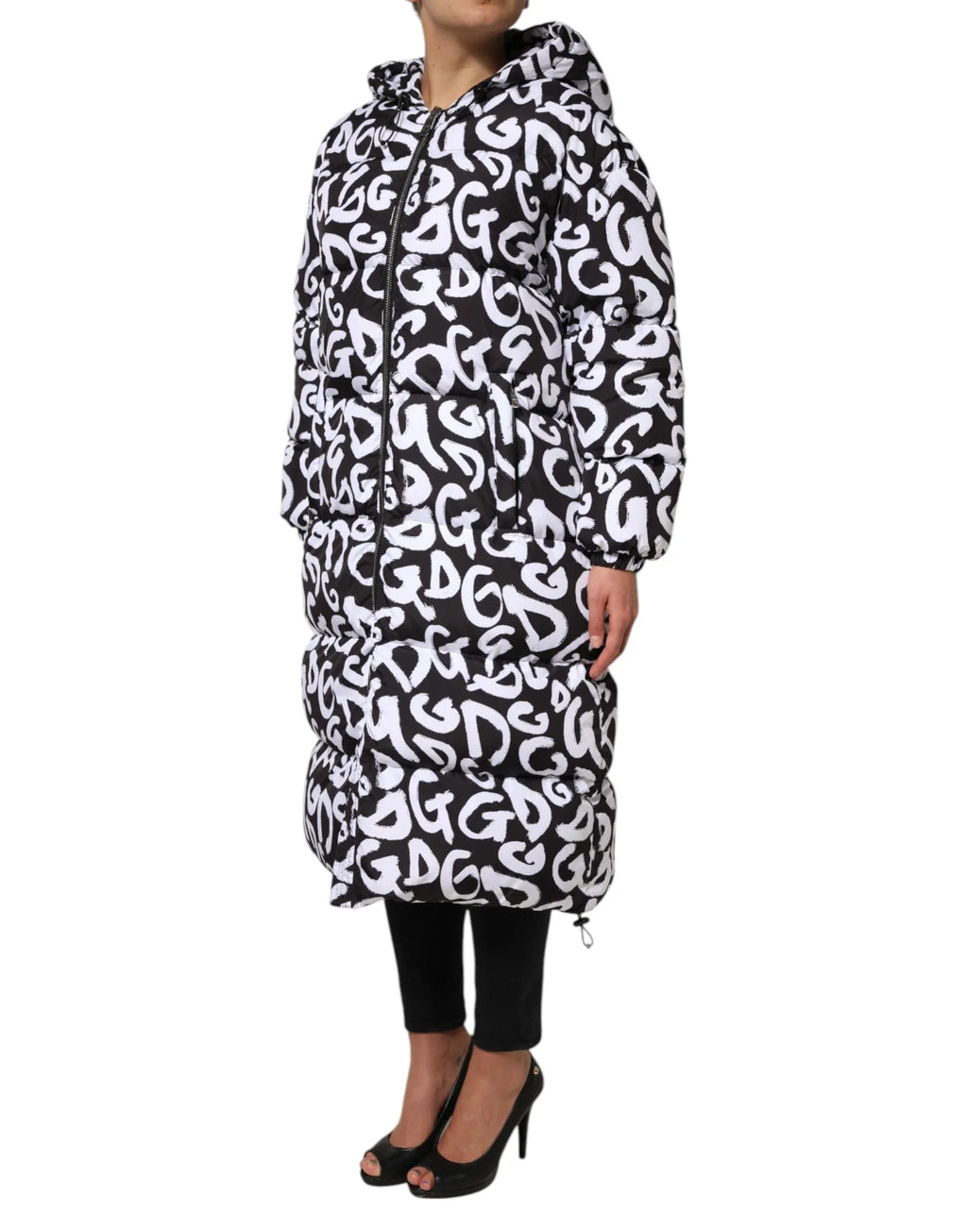 Dolce & Gabbana Black White DG Mania Hooded Long Coat Jacket - Zeiniez