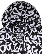 Dolce & Gabbana Black White DG Mania Hooded Long Coat Jacket