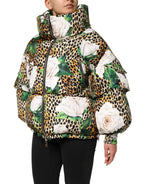 Dolce & Gabbana Multicolor Leopard Rose Puffer Quilted Jacket - Zeiniez