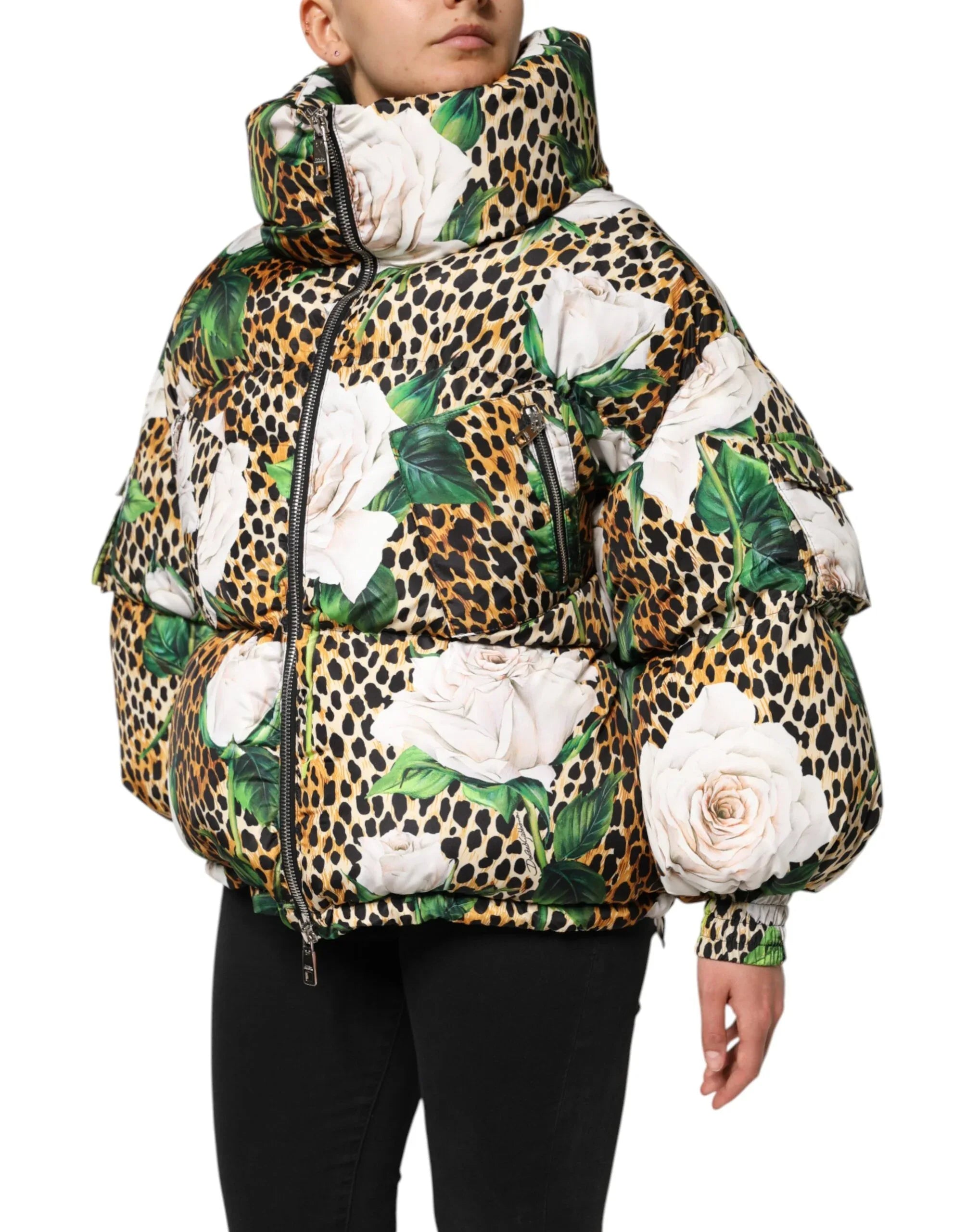 Dolce & Gabbana Multicolor Leopard Rose Puffer Quilted Jacket - Zeiniez