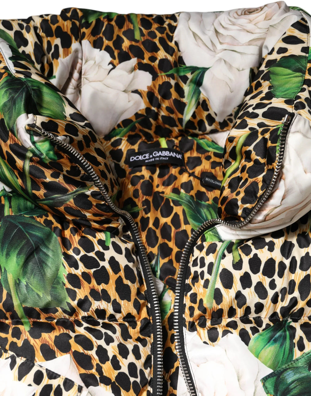 Dolce & Gabbana Multicolor Leopard Rose Puffer Quilted Jacket - Zeiniez