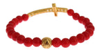 Nialaya Red Coral Gold CZ Cross 925 Silver Bracelet - Zeiniez
