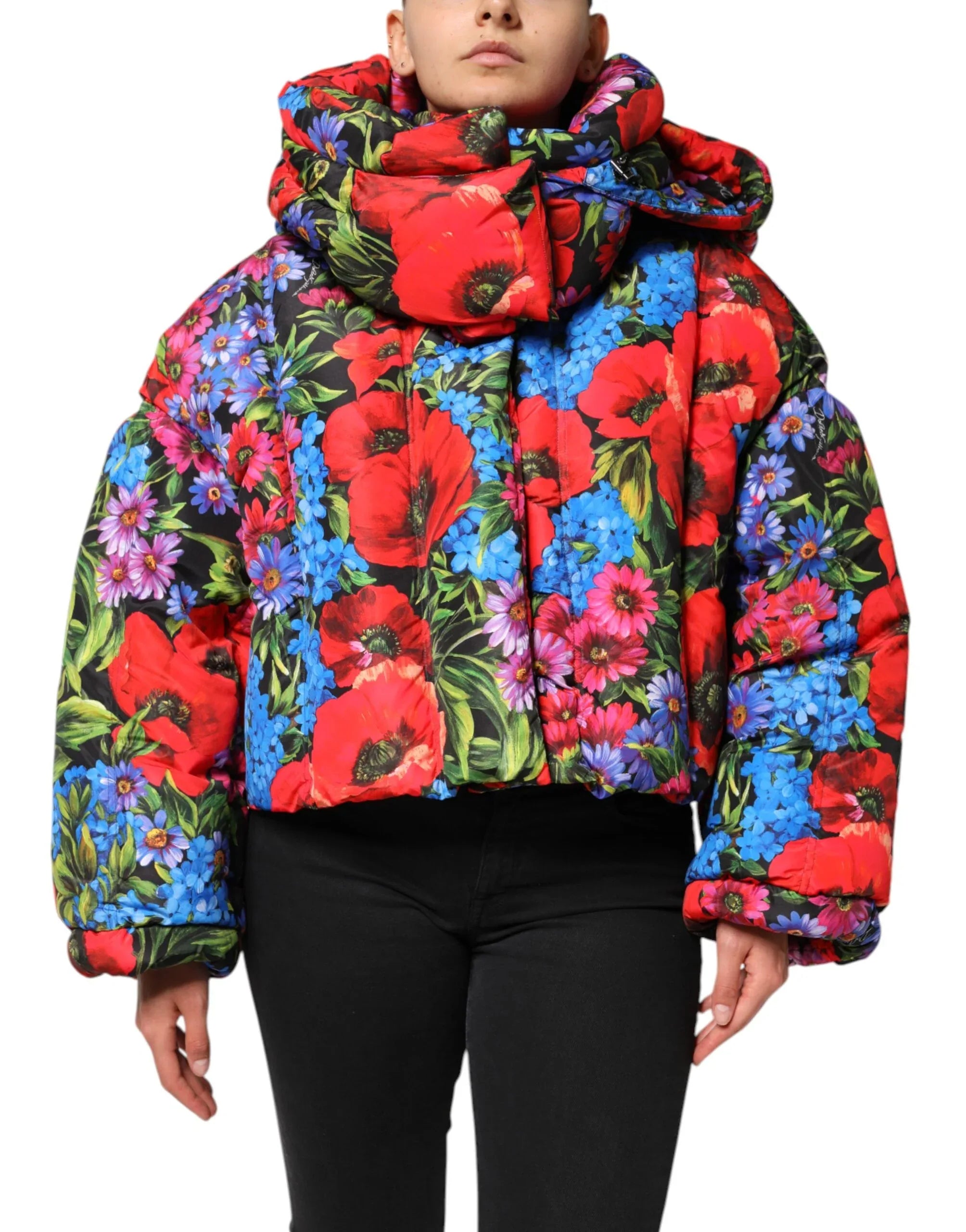 Dolce & Gabbana Multicolor Floral Hooded Puffer Coat Jacket - Zeiniez