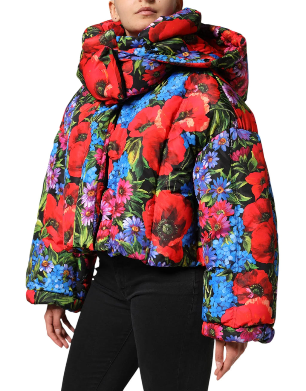 Dolce & Gabbana Multicolor Floral Hooded Puffer Coat Jacket - Zeiniez