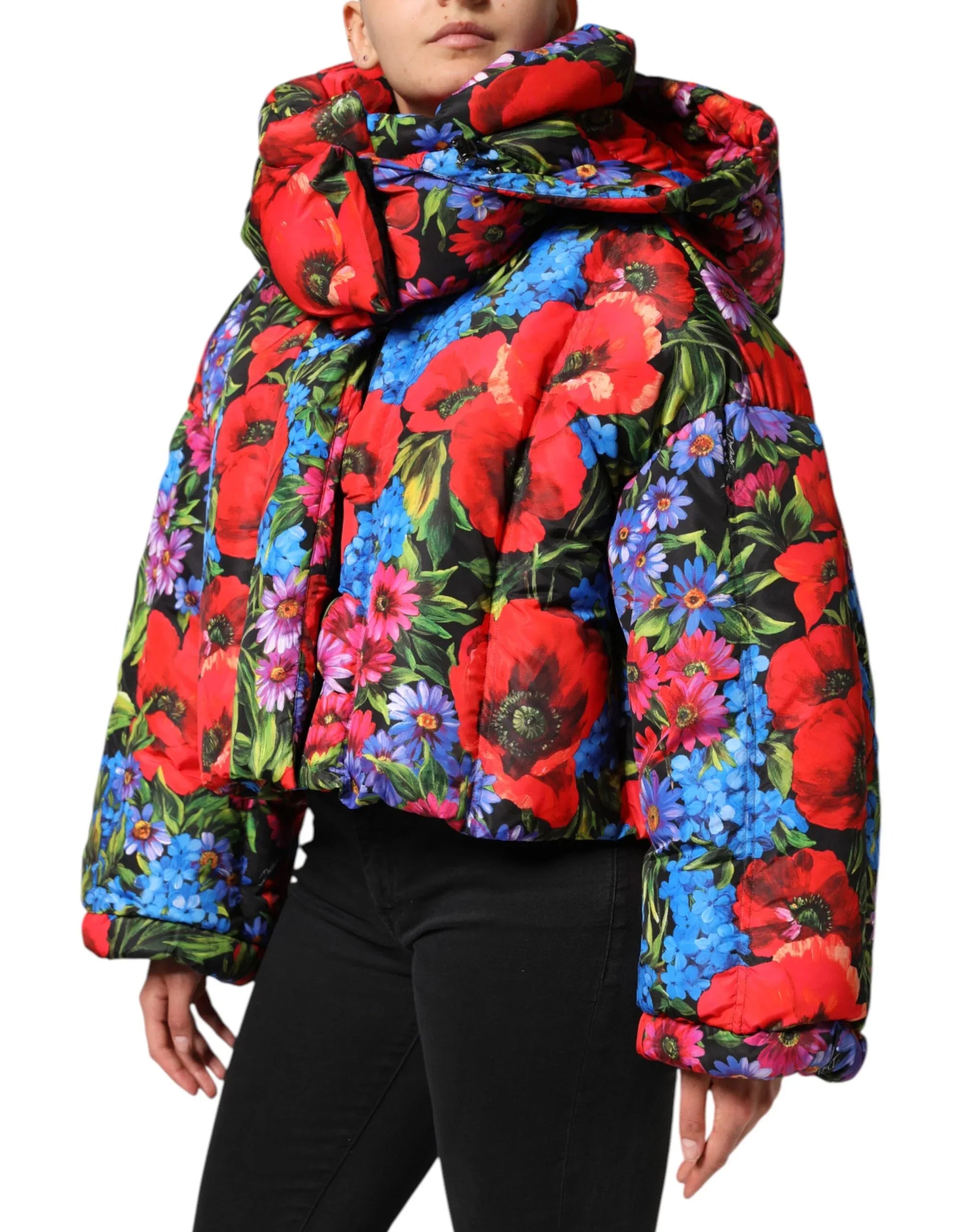 Dolce & Gabbana Multicolor Floral Hooded Puffer Coat Jacket - Zeiniez
