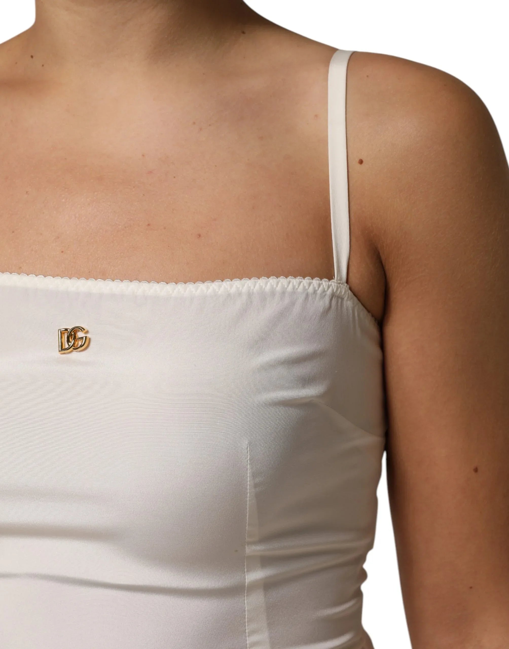 Dolce & Gabbana White Full Slip DG Logo Silk Dress Sleepwear - Zeiniez