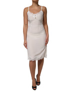 Dolce & Gabbana White Lace Gold DG Logo Silk Dress Sleepwear