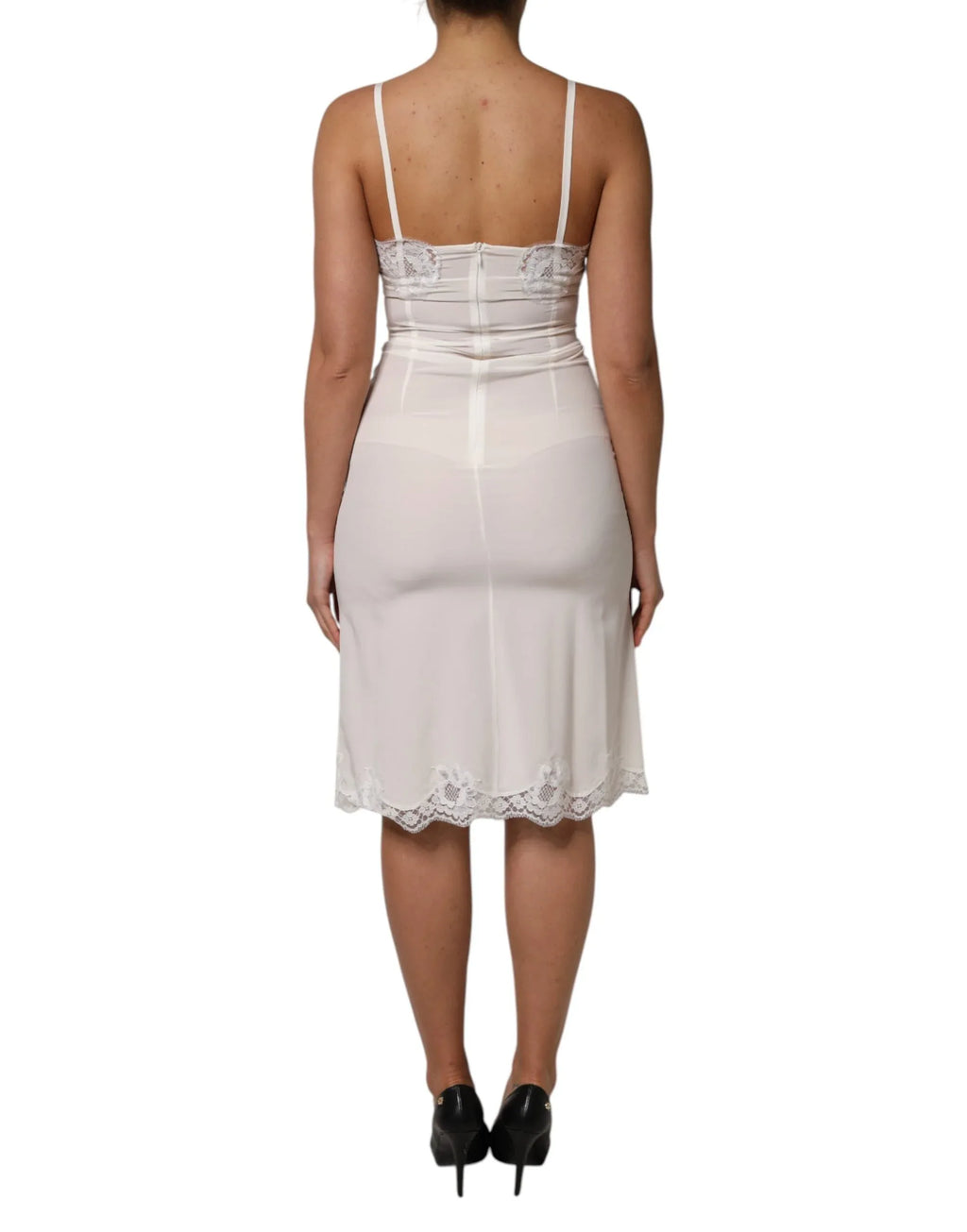 Dolce & Gabbana White Lace Gold DG Logo Silk Dress Sleepwear - Zeiniez