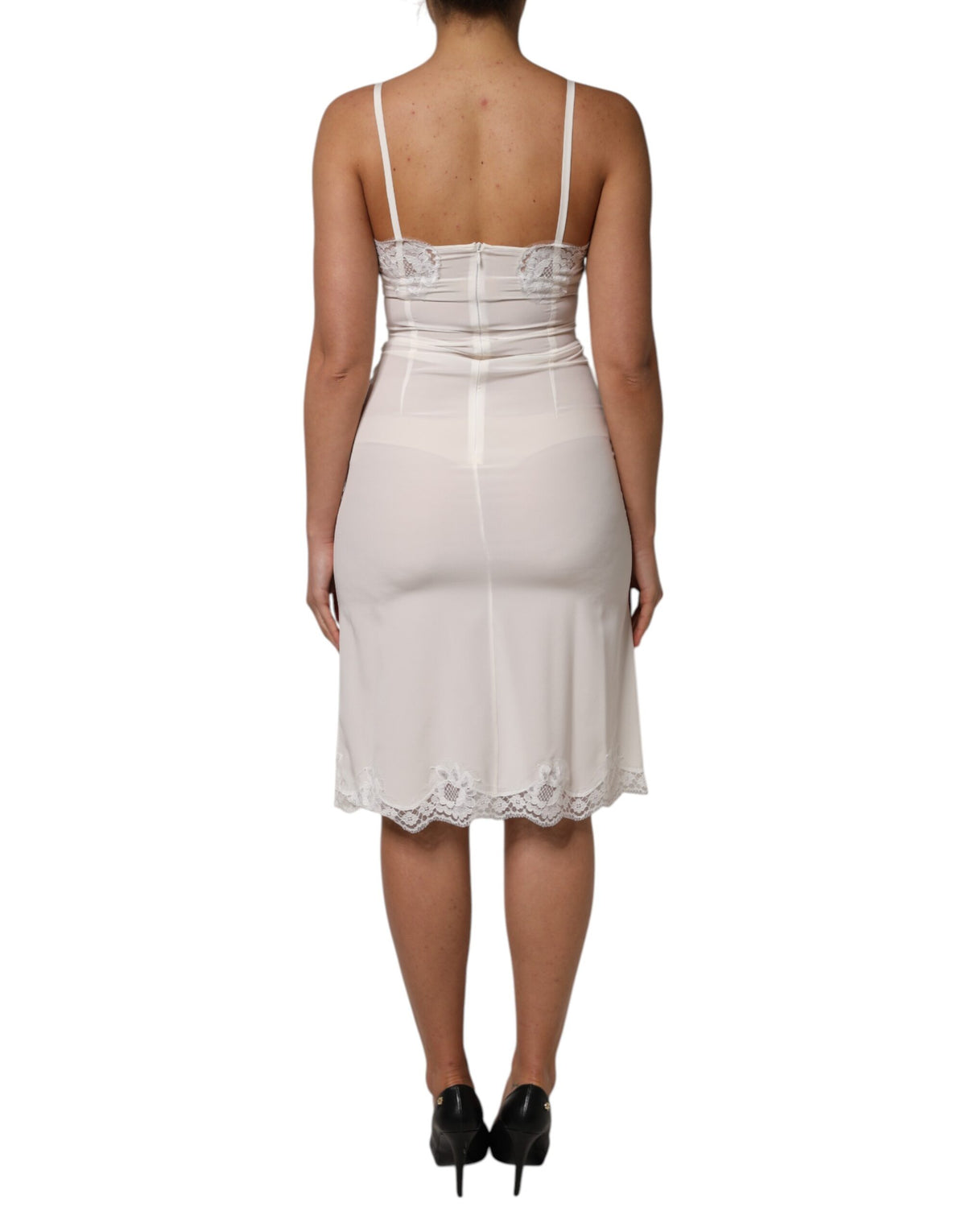 Dolce & Gabbana White Lace Gold DG Logo Silk Dress Sleepwear