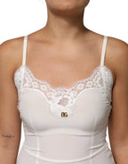 Dolce & Gabbana White Lace Gold DG Logo Silk Dress Sleepwear - Zeiniez