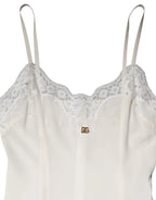 Dolce & Gabbana White Lace Gold DG Logo Silk Dress Sleepwear - Zeiniez