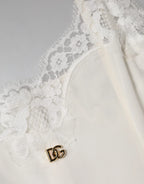 Dolce & Gabbana White Lace Gold DG Logo Silk Dress Sleepwear - Zeiniez