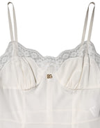 Dolce & Gabbana White Lace DG Logo Silk Dress Sleepwear