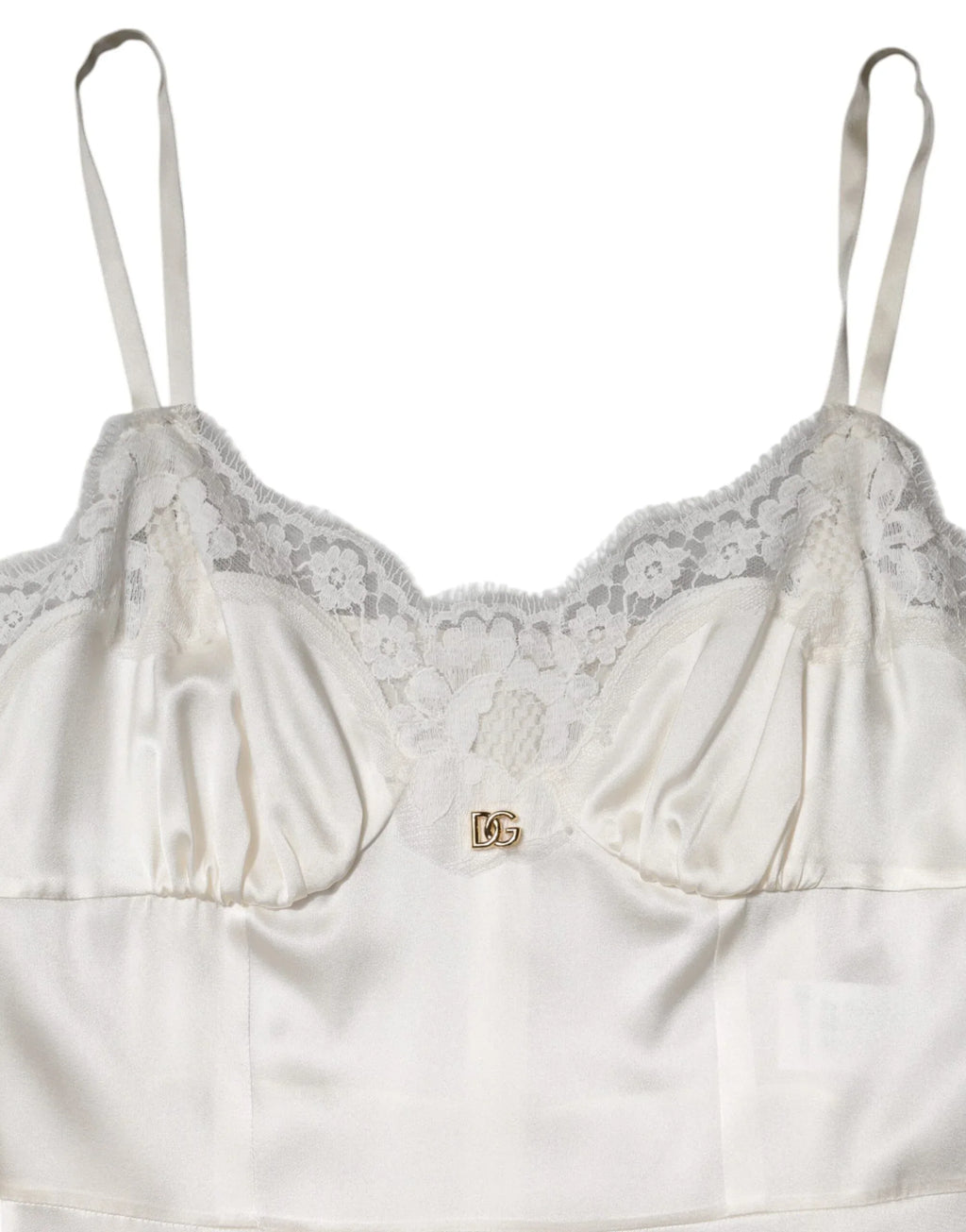 Dolce & Gabbana White Lace DG Logo Silk Dress Sleepwear - Zeiniez