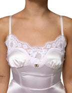 Dolce & Gabbana White Lace Gold DG Logo Silk Dress Sleepwear - Zeiniez