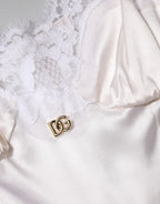 Dolce & Gabbana White Lace Gold DG Logo Silk Dress Sleepwear - Zeiniez