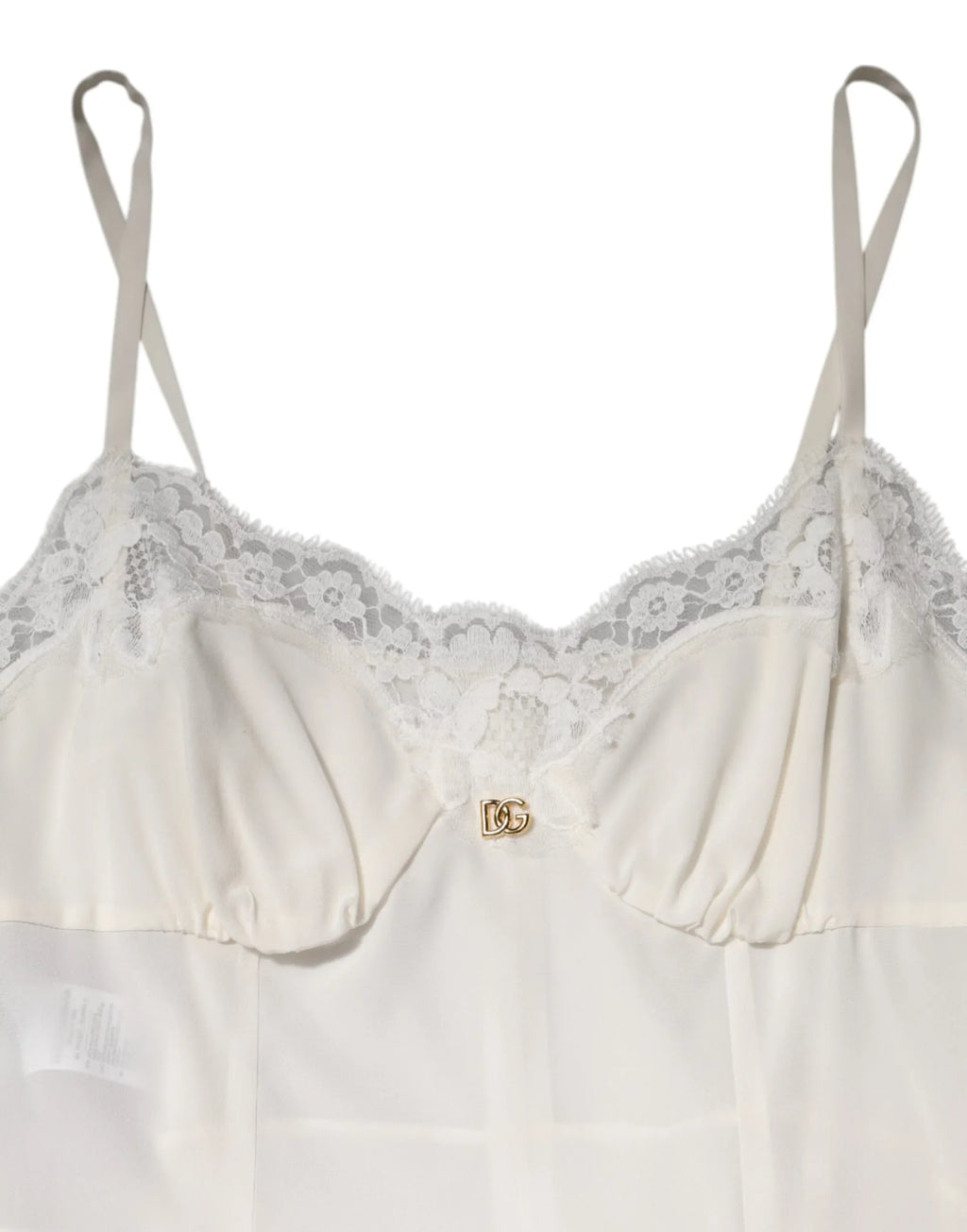 Dolce & Gabbana White Lace Gold DG Logo Silk Dress Sleepwear - Zeiniez