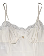 Dolce & Gabbana White Lace Gold DG Logo Silk Dress Sleepwear - Zeiniez