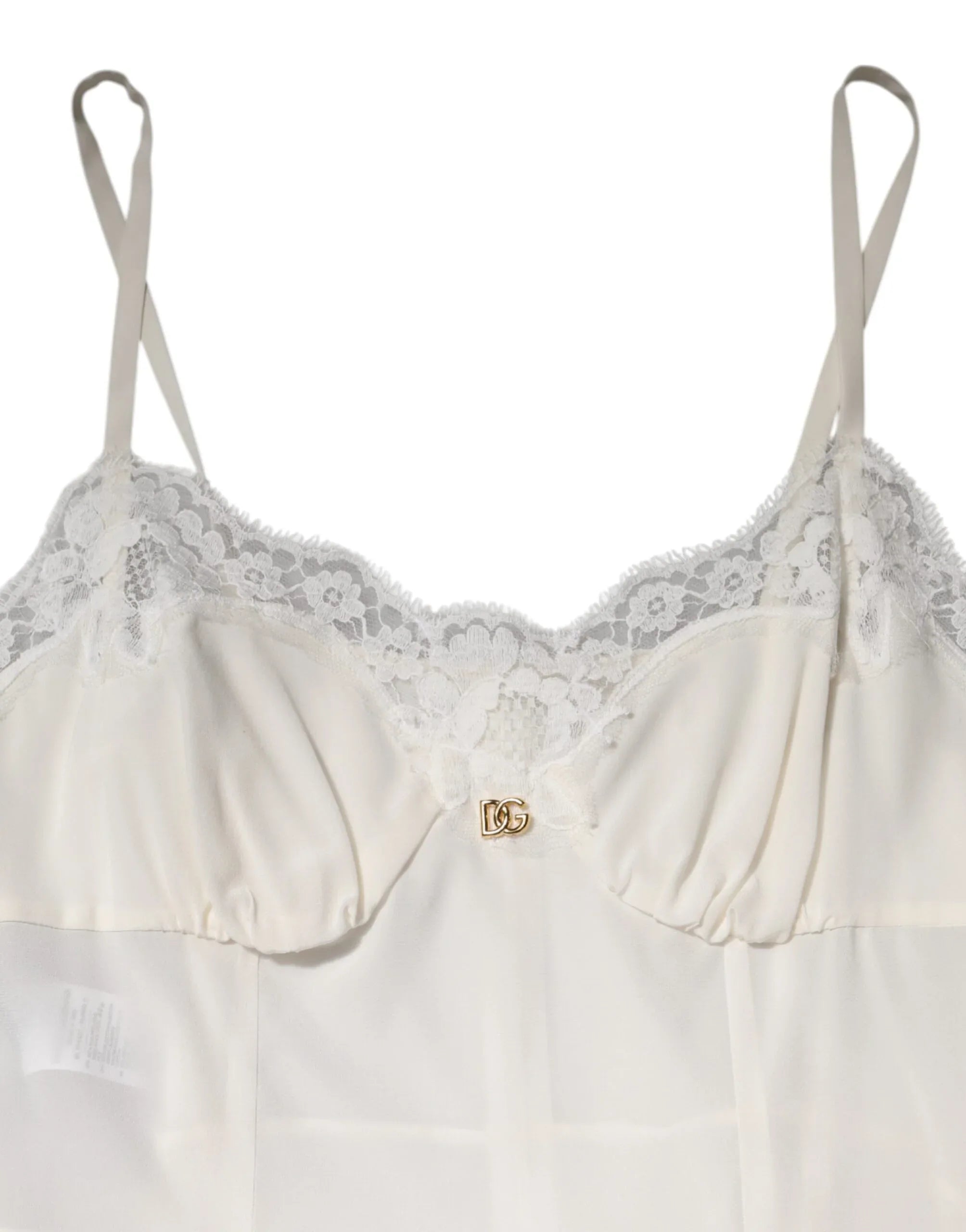Dolce & Gabbana White Lace Gold DG Logo Silk Dress Sleepwear - Zeiniez