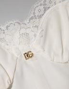 Dolce & Gabbana White Lace Gold DG Logo Silk Dress Sleepwear