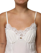 Dolce & Gabbana White Lace Gold DG Logo Silk Dress Sleepwear - Zeiniez