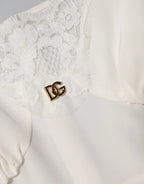 Dolce & Gabbana White Lace Gold DG Logo Silk Dress Sleepwear - Zeiniez