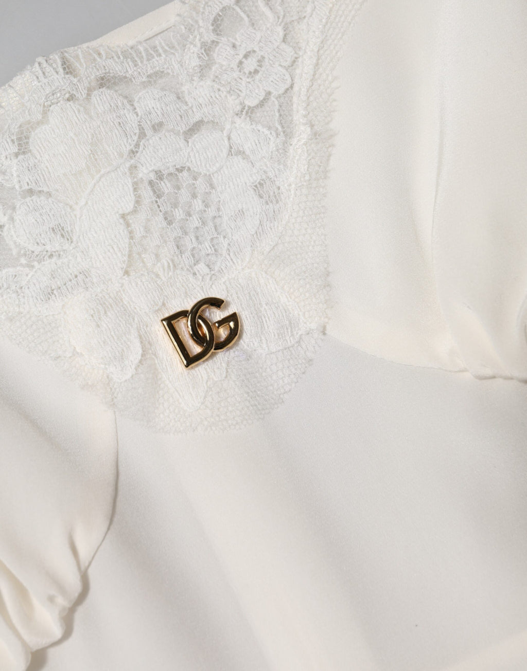 Dolce & Gabbana White Lace Gold DG Logo Silk Dress Sleepwear