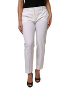 Dolce & Gabbana White Wool Mid Waist Tapered Pants - Zeiniez
