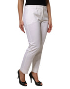 Dolce & Gabbana White Wool Mid Waist Tapered Pants - Zeiniez