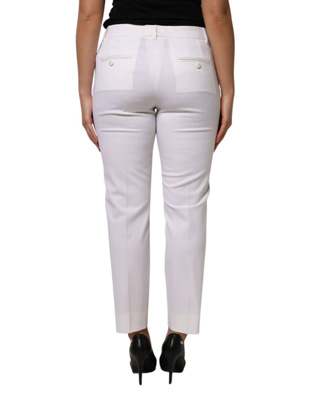 Dolce & Gabbana White Wool Mid Waist Tapered Pants - Zeiniez