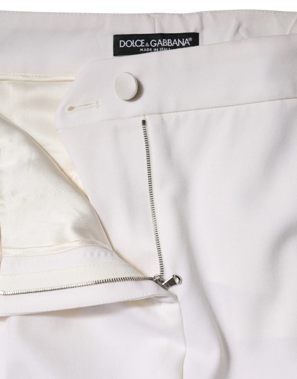 Dolce & Gabbana White Wool Mid Waist Tapered Pants - Zeiniez