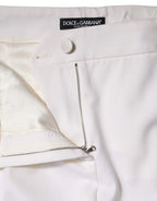 Dolce & Gabbana White Wool Mid Waist Tapered Pants - Zeiniez