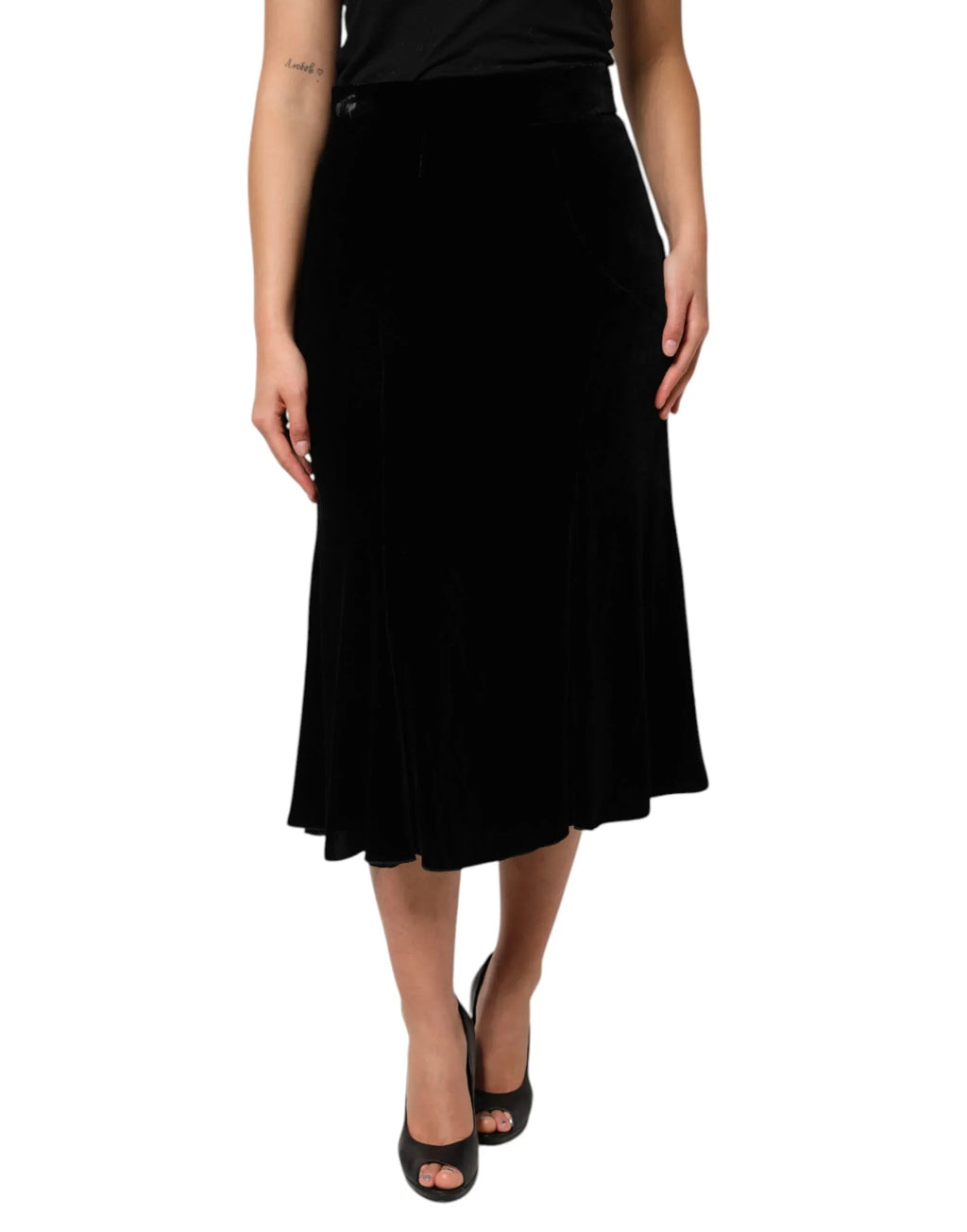 Dolce & Gabbana Black High Waist Fit Flared Midi Skirt - Zeiniez