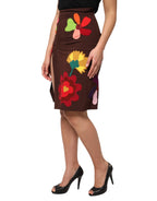 Dolce & Gabbana Brown Floral High Waist Side Slit Skirt - Zeiniez