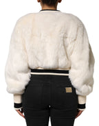 Dolce & Gabbana White Cropped Faux Fur DG Sweatshirt Sweater - Zeiniez
