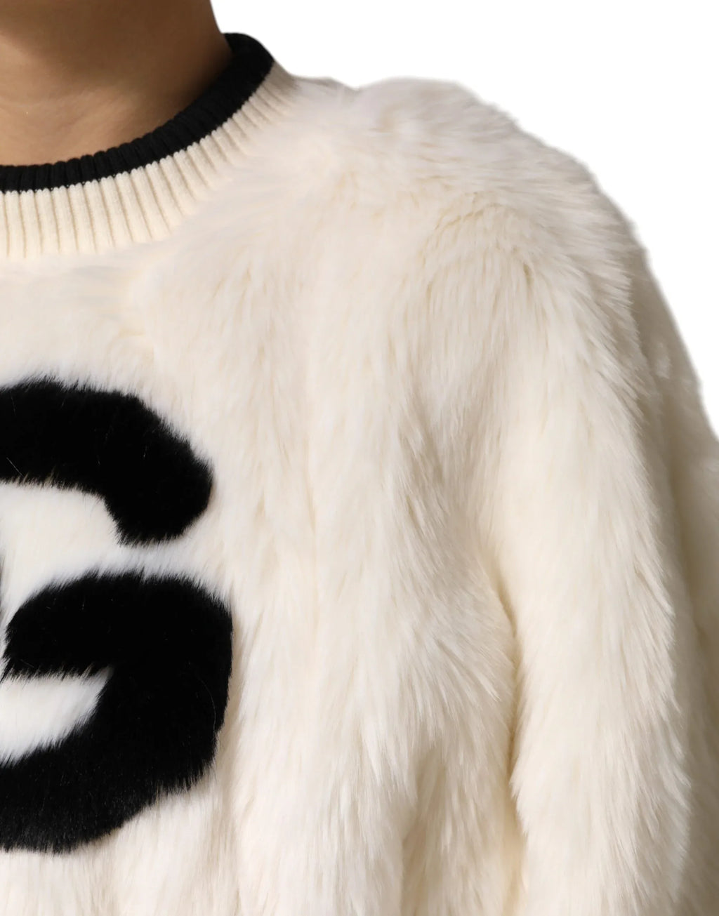 Dolce & Gabbana White Cropped Faux Fur DG Sweatshirt Sweater - Zeiniez