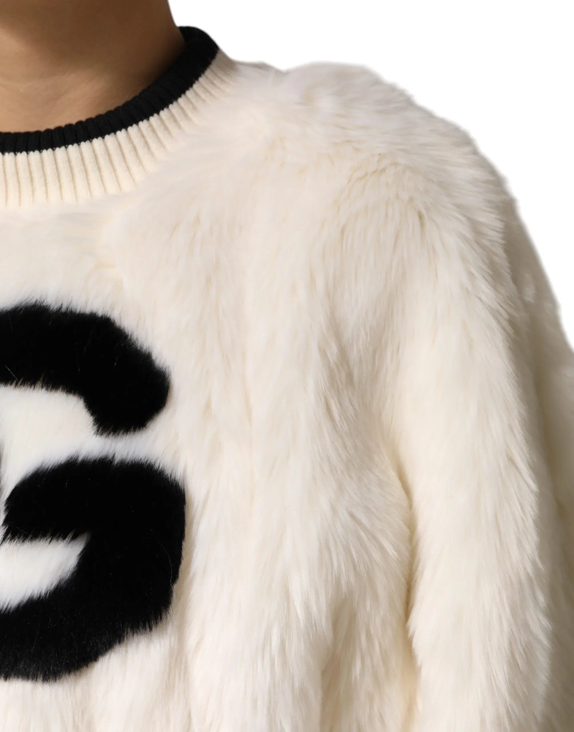 Dolce & Gabbana White Cropped Faux Fur DG Sweatshirt Sweater - Zeiniez