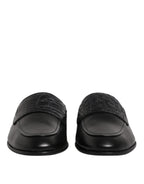 Dolce & Gabbana Black Calfskin Leather Slip On Loafers Shoes