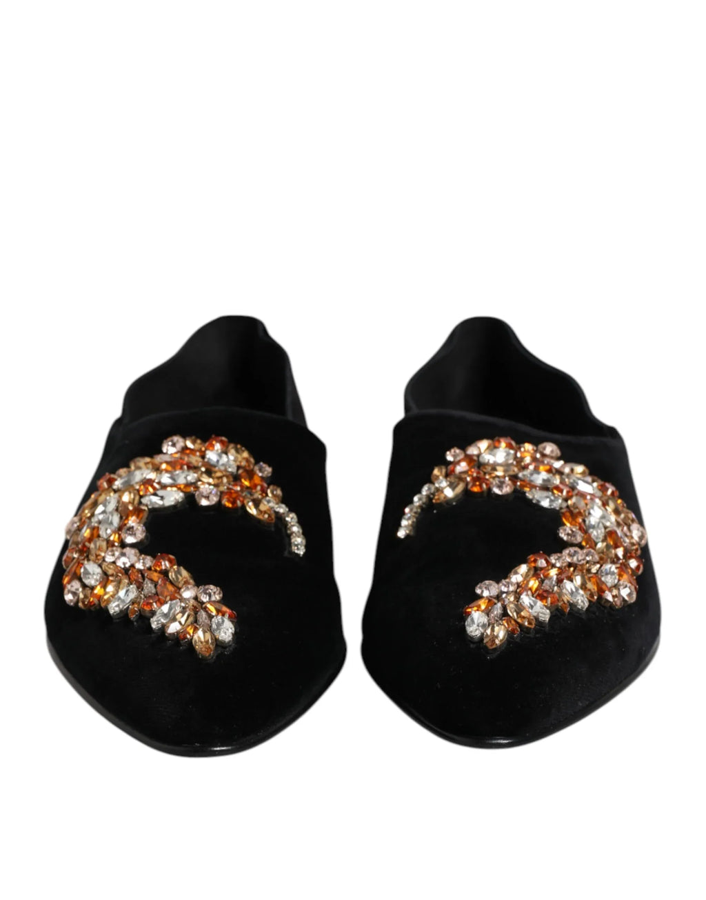 Dolce & Gabbana Black Velvet Embellished Loafer Slip On Shoes - Zeiniez