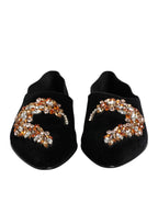Dolce & Gabbana Black Velvet Embellished Loafer Slip On Shoes