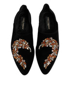 Dolce & Gabbana Black Velvet Embellished Loafer Slip On Shoes - Zeiniez