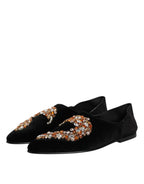 Dolce & Gabbana Black Velvet Embellished Loafer Slip On Shoes - Zeiniez