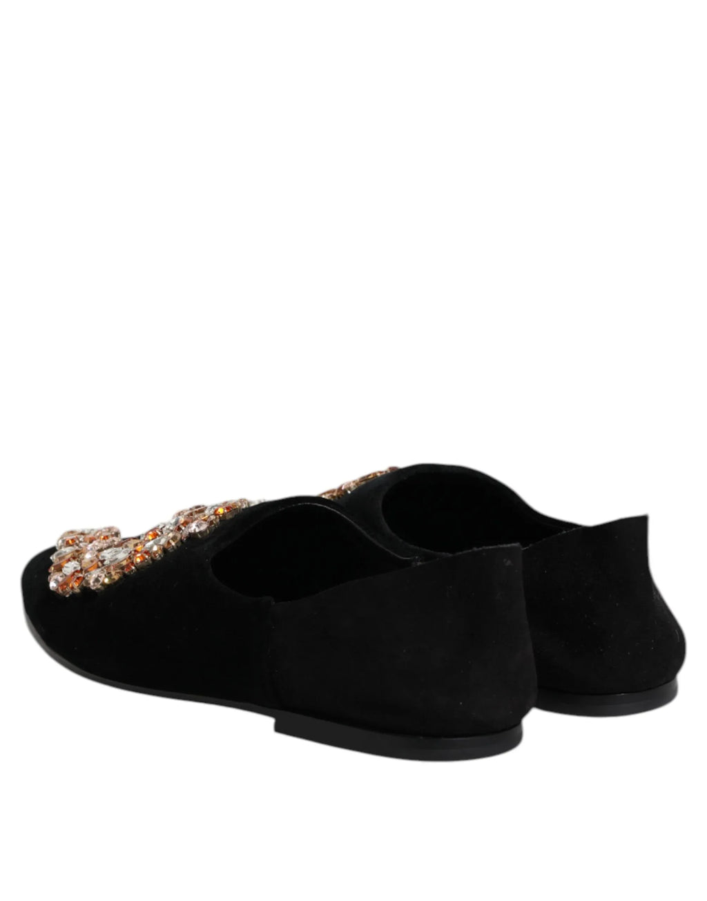 Dolce & Gabbana Black Velvet Embellished Loafer Slip On Shoes - Zeiniez
