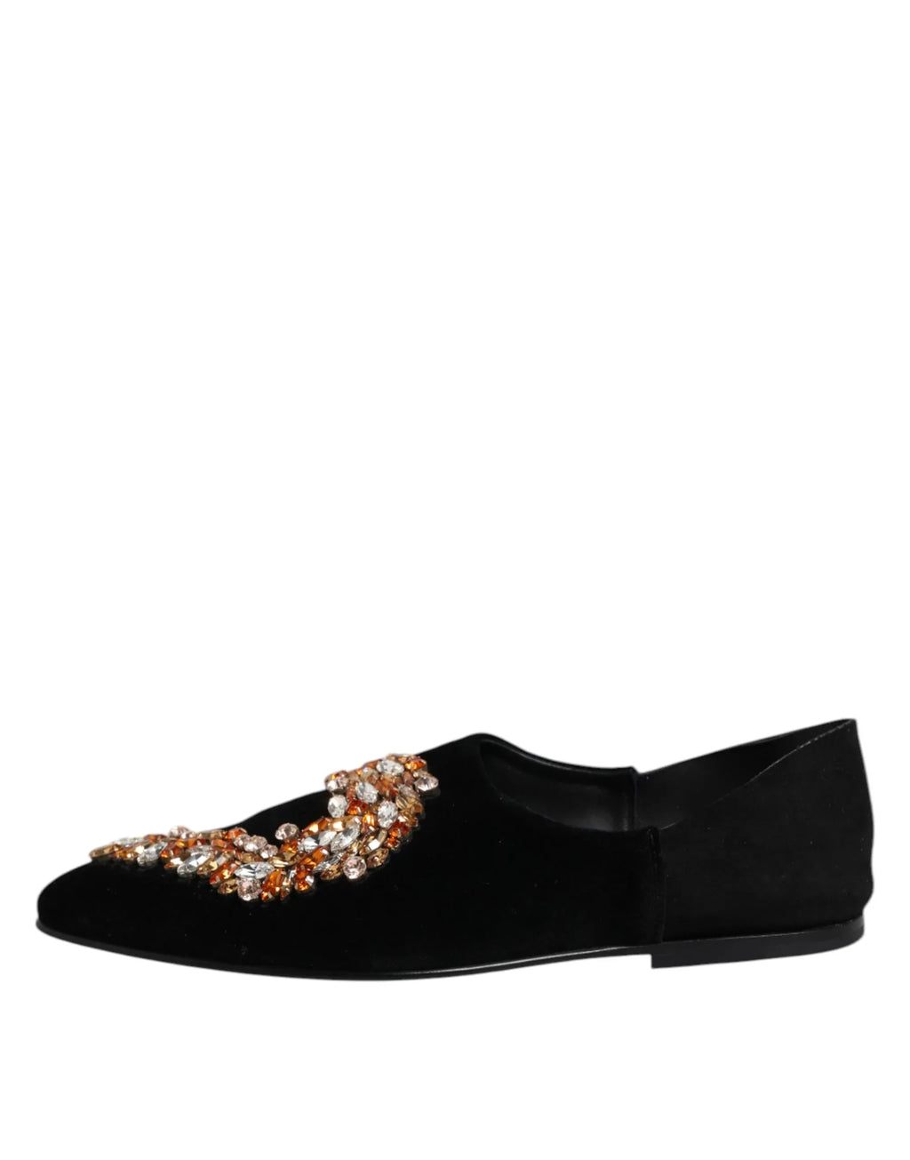 Dolce & Gabbana Black Velvet Embellished Loafer Slip On Shoes - Zeiniez