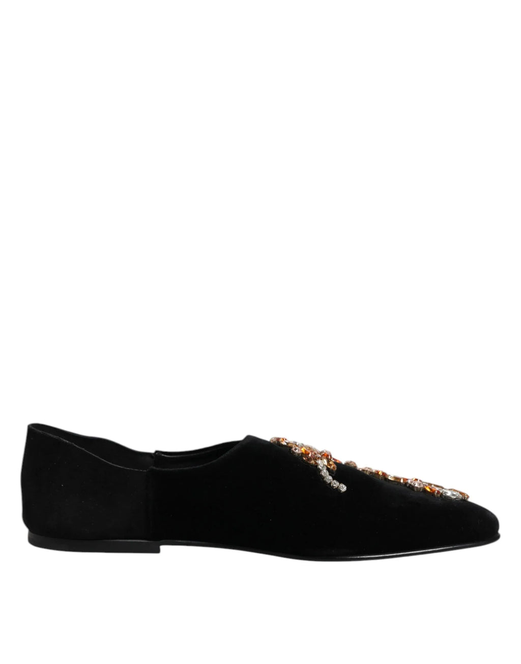 Dolce & Gabbana Black Velvet Embellished Loafer Slip On Shoes - Zeiniez