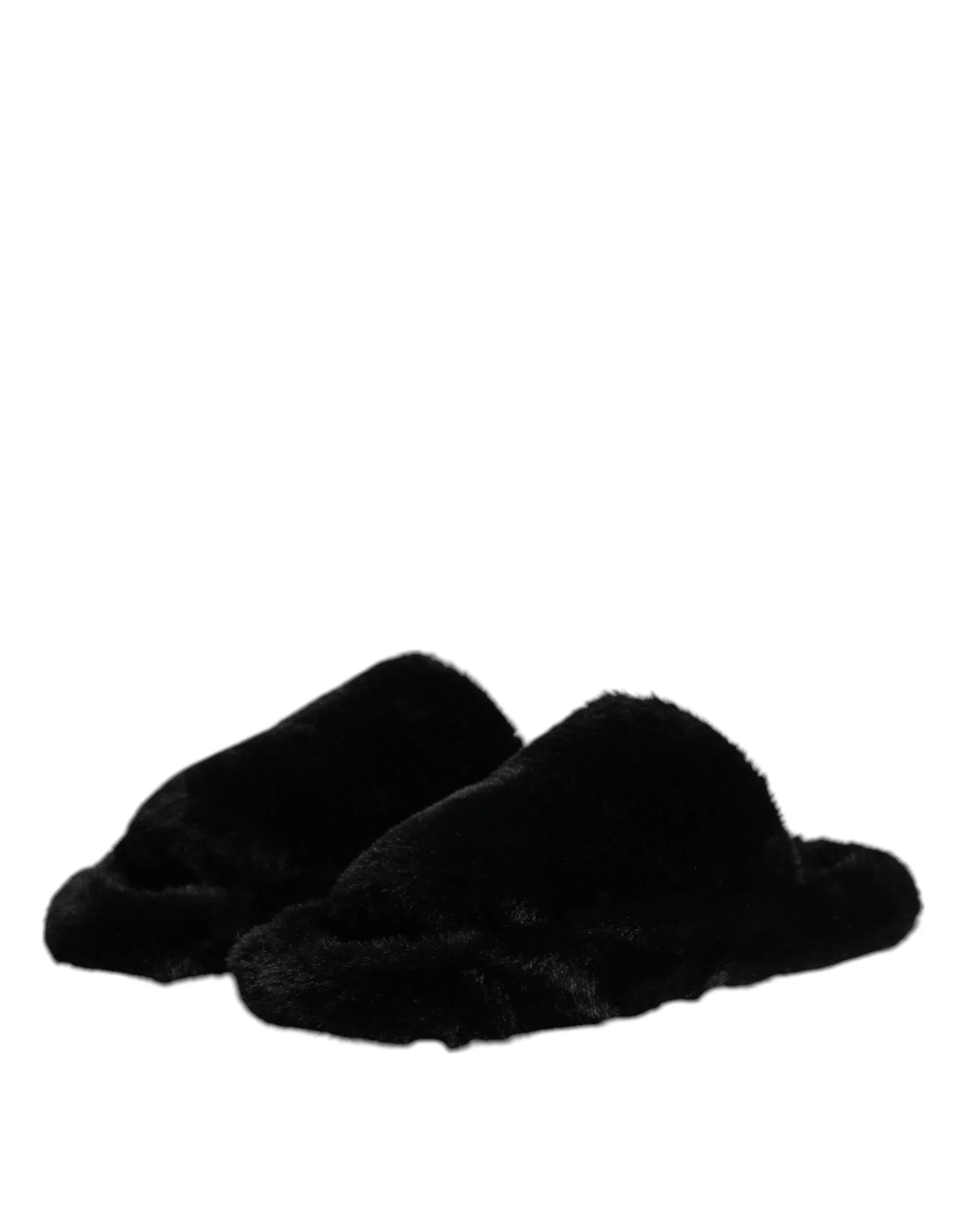 Dolce & Gabbana Black Polyester Velvet Slides Slipper Shoes - Zeiniez