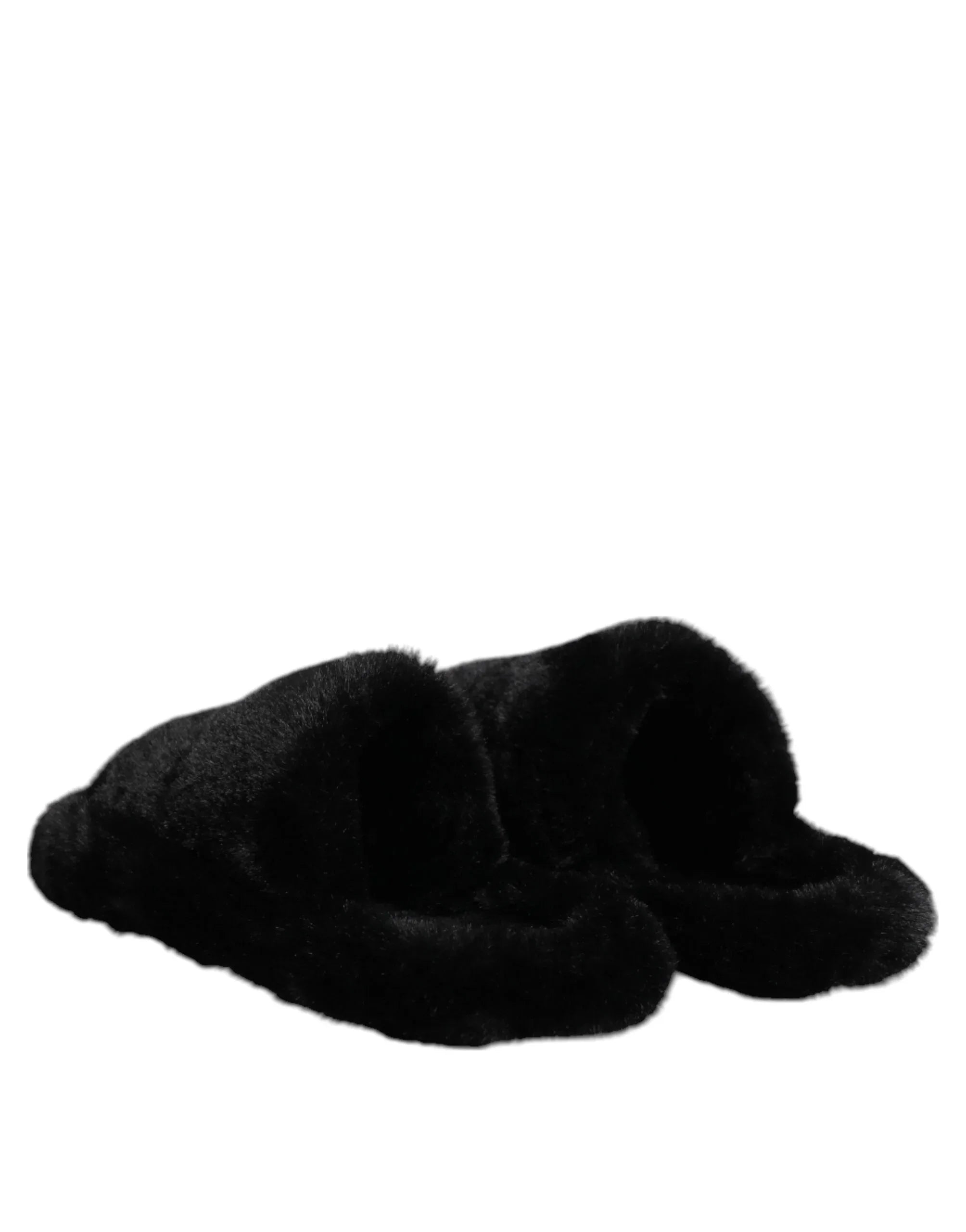 Dolce & Gabbana Black Polyester Velvet Slides Slipper Shoes - Zeiniez